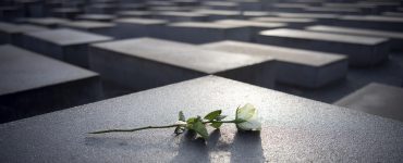 Pamätník zavraždených Židov v Európe v Berlíne položená biela ruža náhrobok