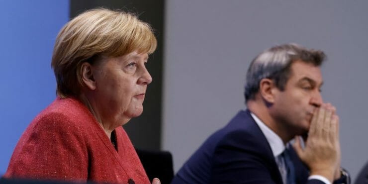 Nemecká kancelárka Angela Merkelová a premiér nemeckej spolkovej krajiny Bavorsko Markus Söder