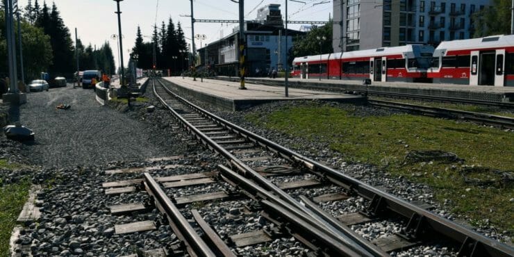 Trať zubačky zo Štrby na Štrbské Pleso počas rekonštrukcie ozubnicovej trati 24. septembra 2020.