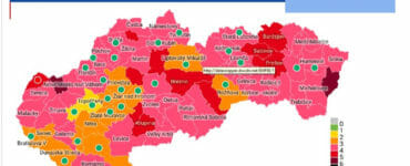 Mapa aktuálneho zafarbenia okresov Slovenska.