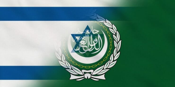 Vlajka Izraela a Ligy arabských štátov.