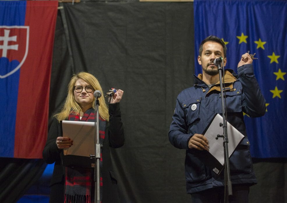 Karolína Farská a Juraj Šeliga počas protestu v roku 2018