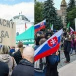 Zľava: Demonštrácia v Bratislave a protest v centre Košíc.