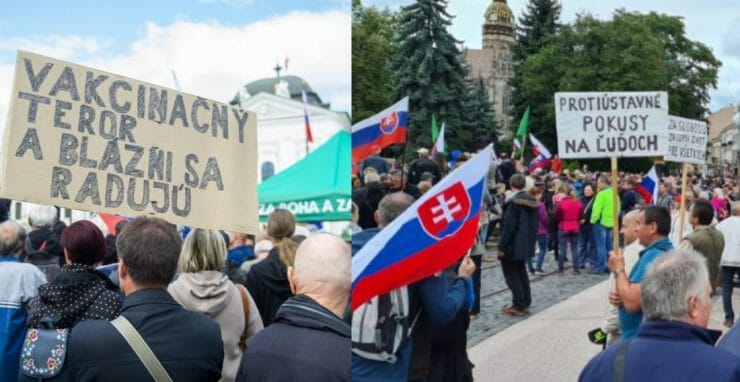 Zľava: Demonštrácia v Bratislave a protest v centre Košíc.