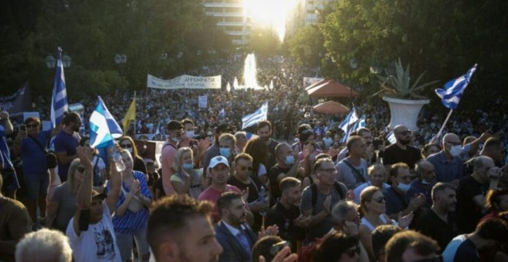 Demonštrácia v Aténach.