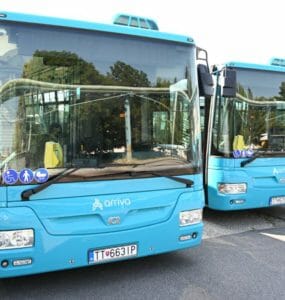 Nové autobusy pre MHD spoločnosti Arriva, ktorá prevádzkuje službu počas slávnostného odovzdania v Trnave v stredu 7. júla 2021.