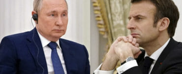 Vladimír Putin a Emmanuel Macron.