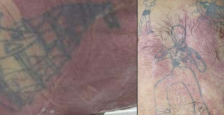 Tetovania na tele neznámeho muža.