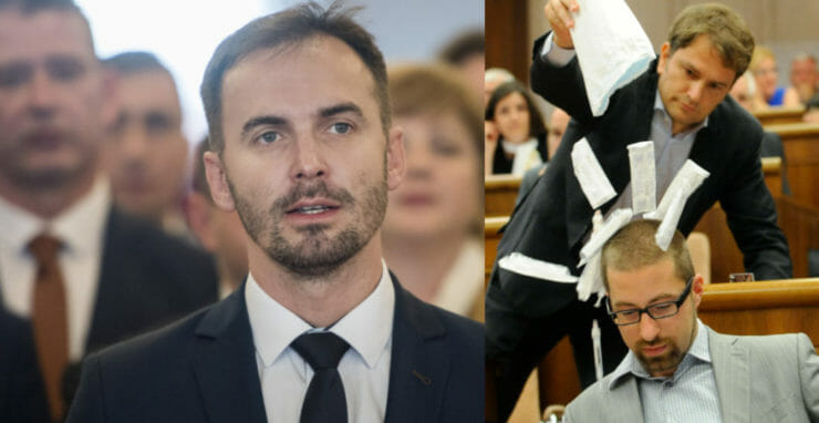Na kombosnímke Michal Šipoš a jeho terajší stranícky šéf v parlamente v roku 2012.