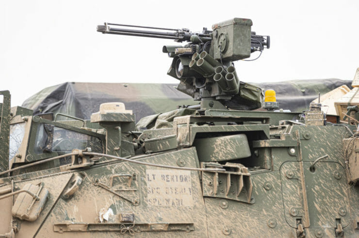 Na sníme detail zbraní na bojovom vozidle poèas prebiehajúceho cvièenia Saber Strike vo Vojenskom výcvikovom priestore