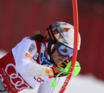 Petra Vlhová počas 1. kola slalomu Svetového pohára alpských lyžiarok vo švédskom Are v sobotu 12. marca 2022.