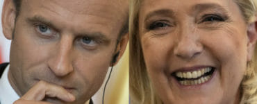 Na kombosnímke vľavo Emmanuel Macron a Marine Le Penová,