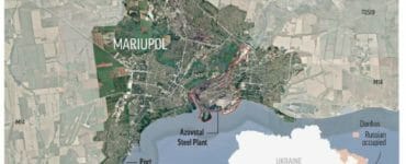Na satelitnej snímke ukrajinské prístavné mesto Mariupol a oceliarne Azovstaľ.