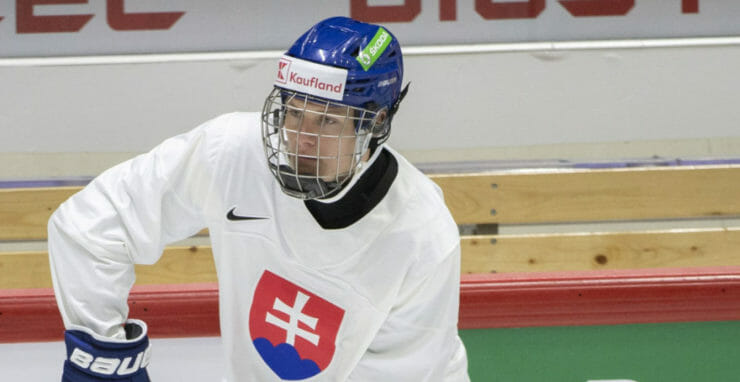 Slovenský hokejový reprezentant Adam Sýkora počas tréningu.