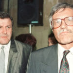 Zľava Vladimír Mečiar a Václav Klaus počas tlačovky po 2. kole rokovaní o rozdelení Československa 17. júna 1992 v Prahe.