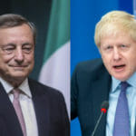 Na kombosnímke zľava Mario Draghi a Boris Johnson.