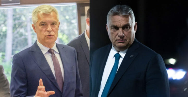 Na komsnímke zľava Ivan Korčok a Viktor Orbán.