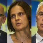 Ministri za SaS zľava Branislav Gröhling, Mária Kolíková a Ivan Korčok po podaní demisií.