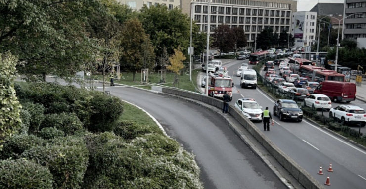 Policajná snímka z miesta tragickej nehody v centre Bratislavy.