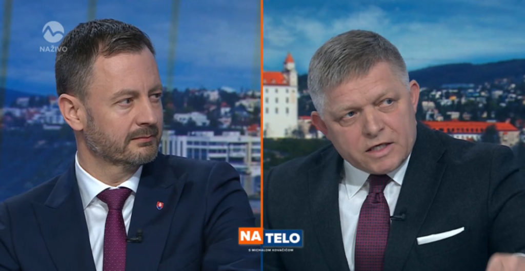 Eduard Heger a Robert Fico počas diskusie na TV Markíza. 