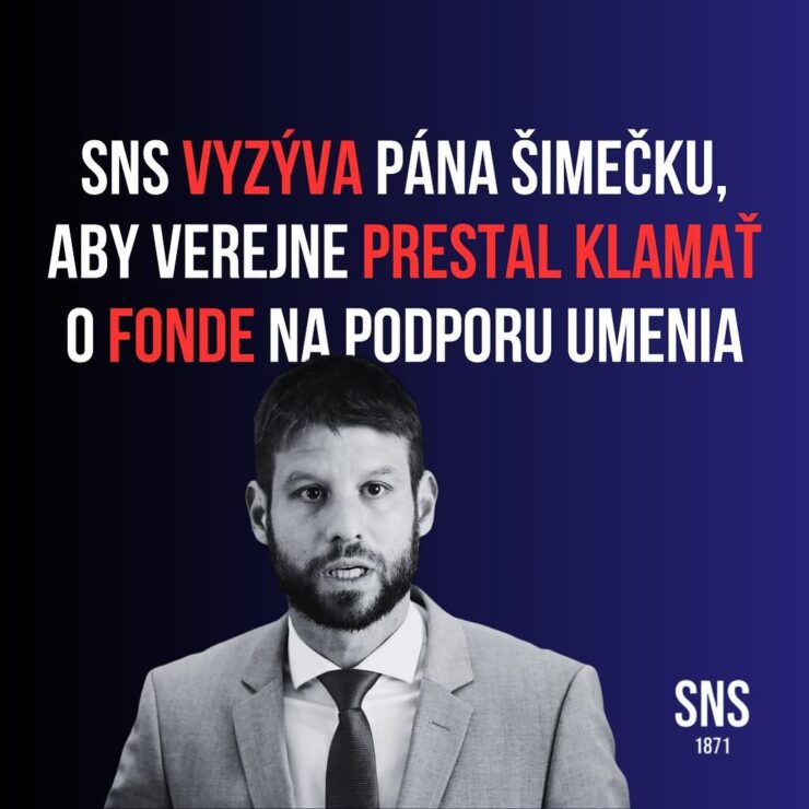 Grafika SNS - Slovenská národná strana vyzýva Michala Šimečku