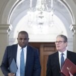 Britský premiér Keir Starmer (vpravo) a britský minister zahraničných vecí David Lammy