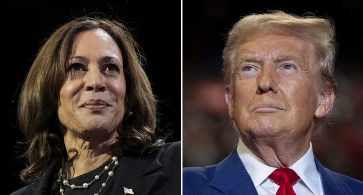 Na kombosnímke Kamala Harrisová a Donald Trump