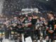 Na snímke uprostred Jaroslav Janus s majstrovským pohárom po siedmom zápase finále play off hokejovej Tipos extraligy medzi HC Košice - HK Nitra