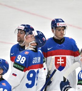 Na snímke slovenskí hokejisti